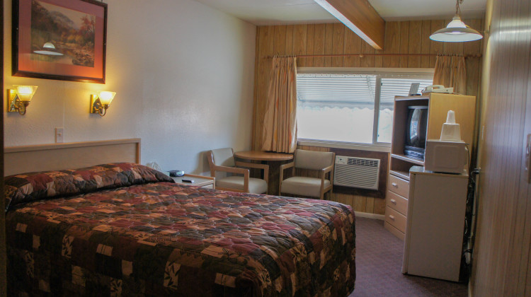 Classic motel room.  Queen bed with microwave, mini-fridge, cable TV, and free wi-fi 