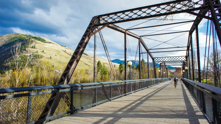 Pedestrian bridge over Clark Fork River, hundreds of miles of biking and hiking trails.